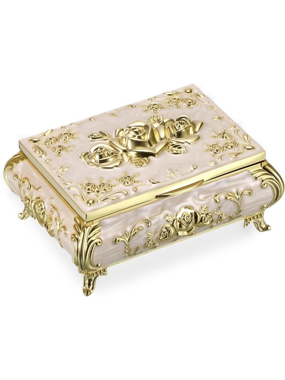 Vintage Small Metal Gold Trinket Case Engraved Jewelry Storage Box For Necklace